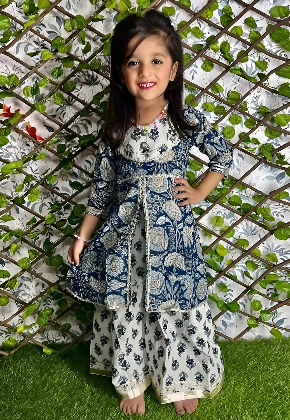 Blue Cotton Kids Sharara Suit 291013