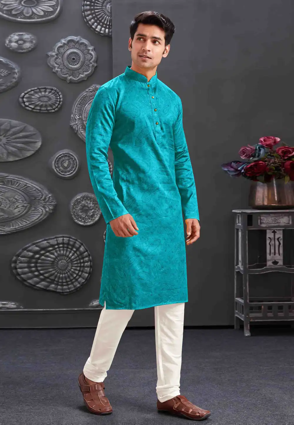 Blue Cotton Kurta Pajama 288046