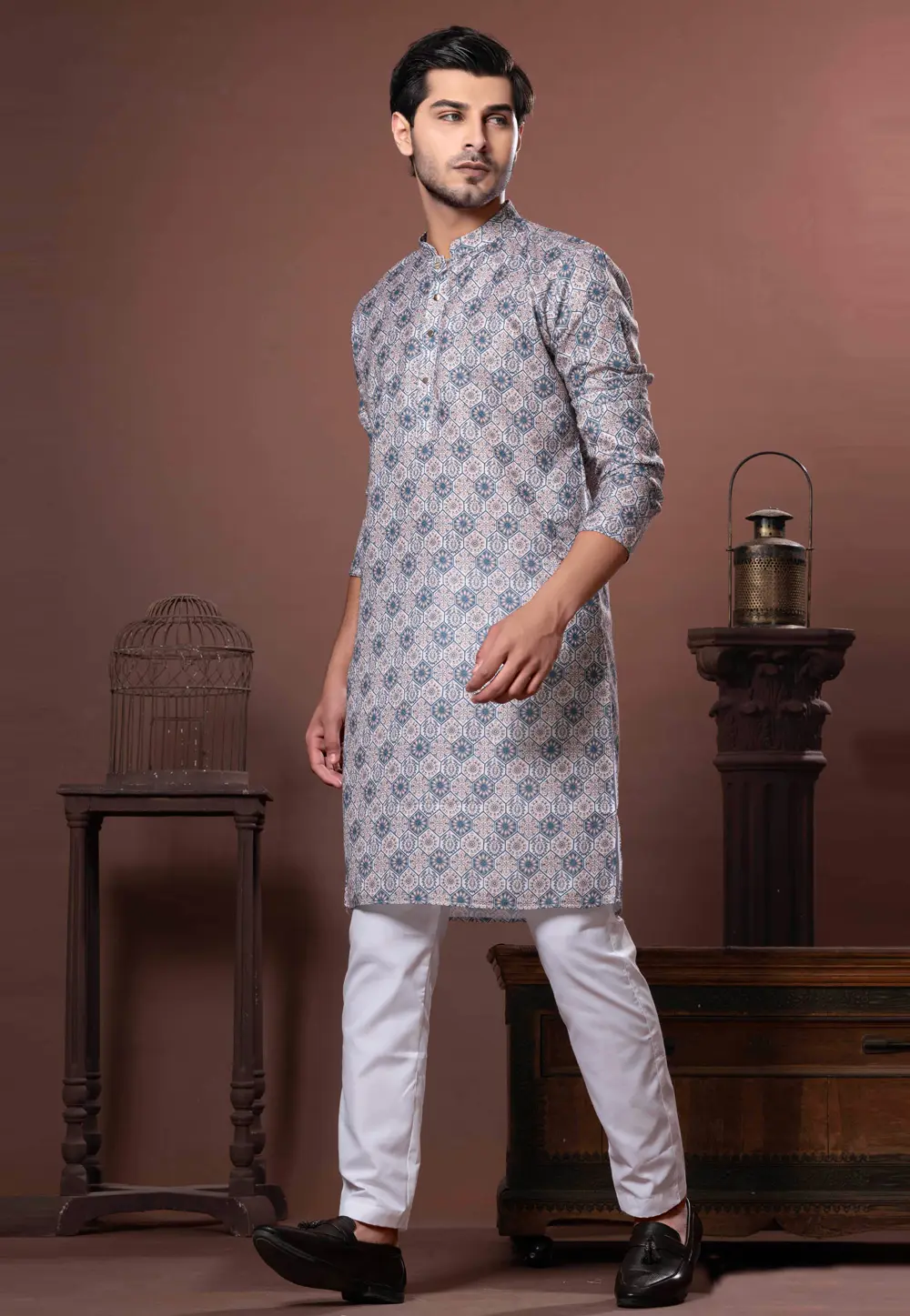 Blue Cotton Kurta Pajama 302112