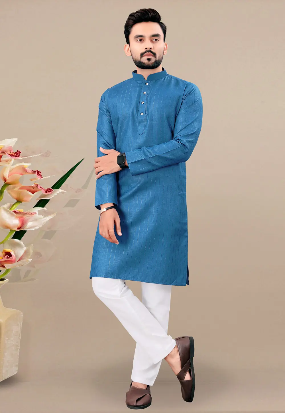 Blue Cotton Kurta Pajama 298442