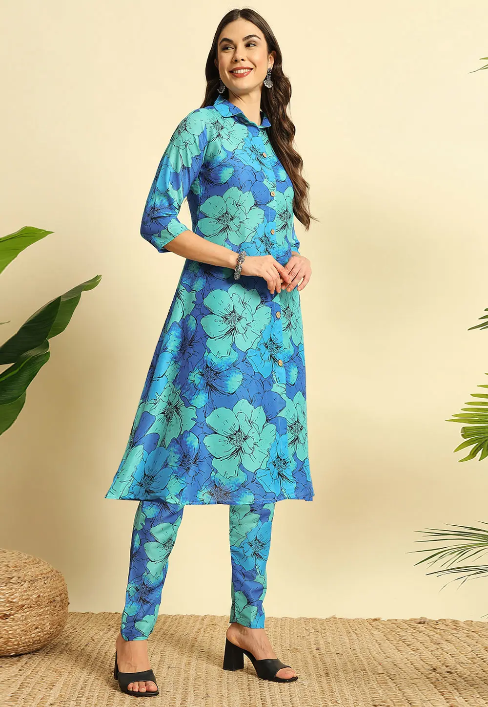 Blue Cotton Kurta Set With Pent 301383