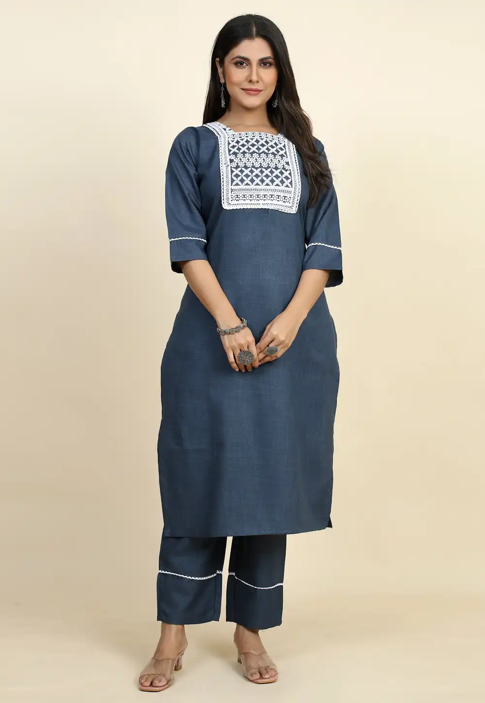 Blue Cotton Kurta Set With Pent 291026