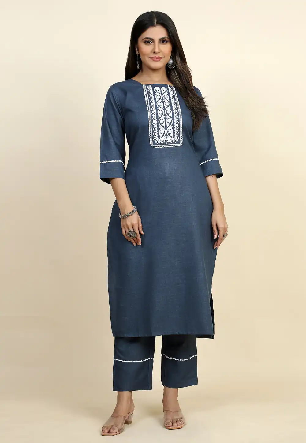 Blue Cotton Kurta Set With Pent 291027