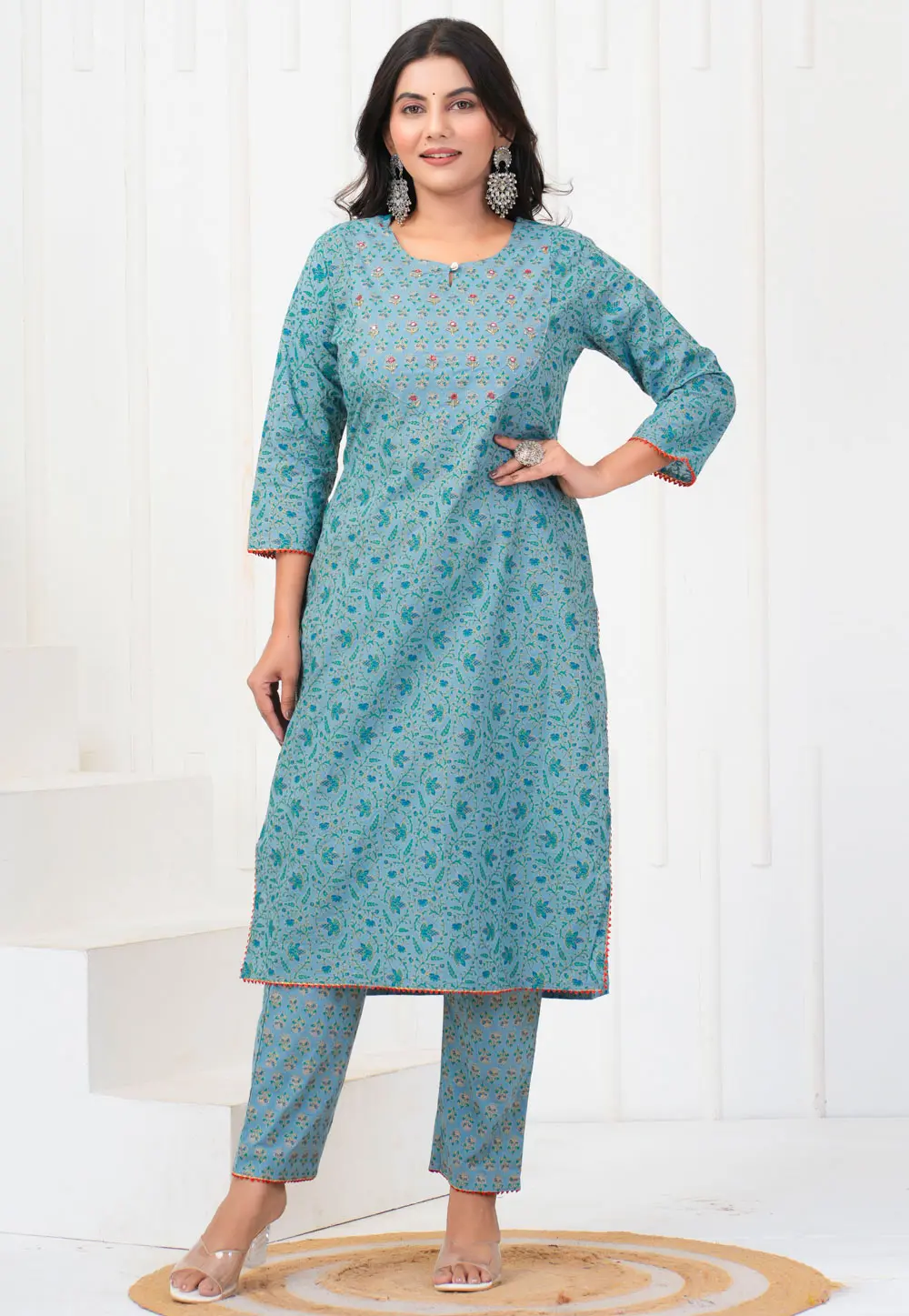 Blue Cotton Kurta Set With Pent 303481