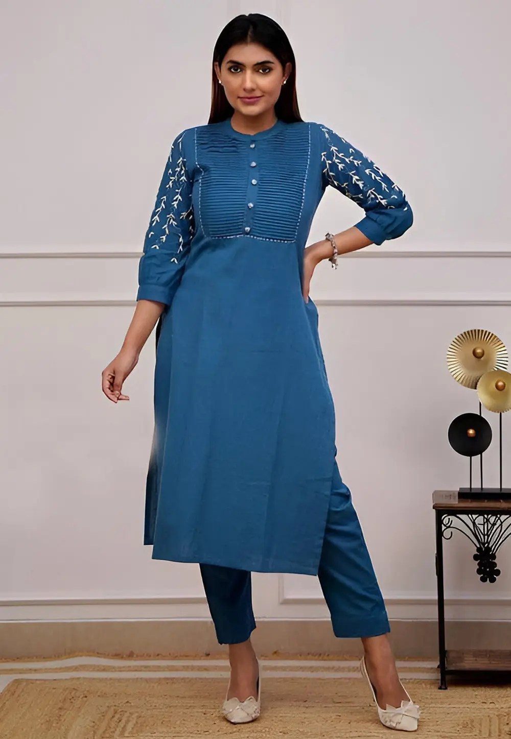 Blue Cotton Kurta Set With Pent 304355