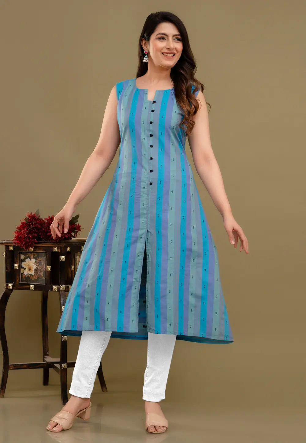 Blue Cotton Long Kurti 296720