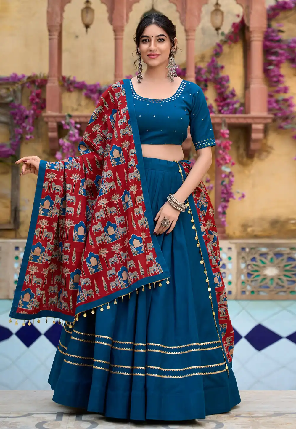 Blue Cotton Navratri Chaniya Choli 293177