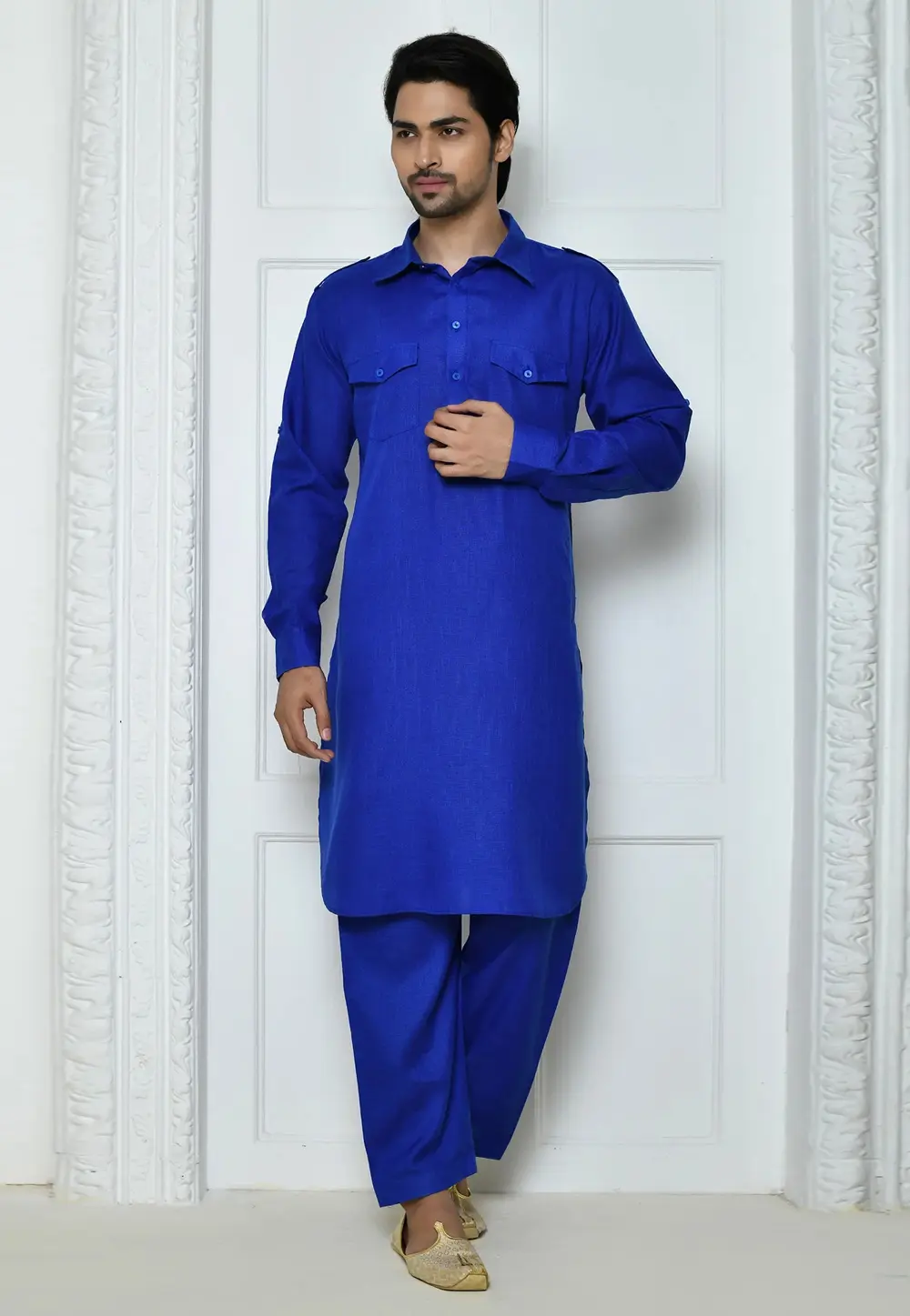 Blue Cotton Pathani Suit 300771