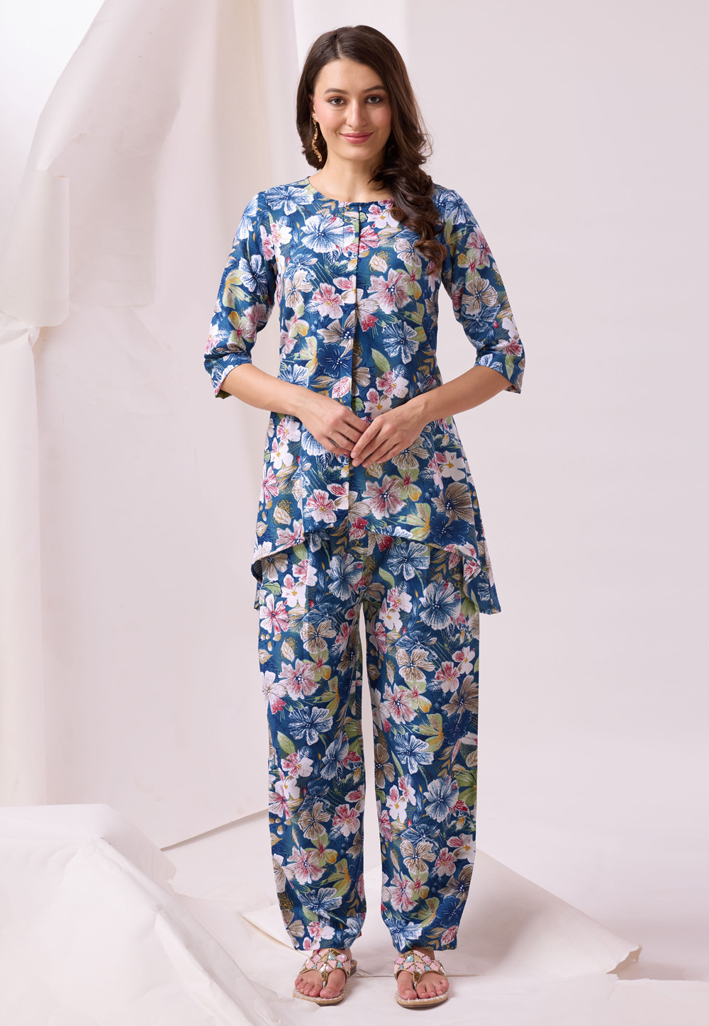 Blue Cotton Printed Co-Ords Set 287407