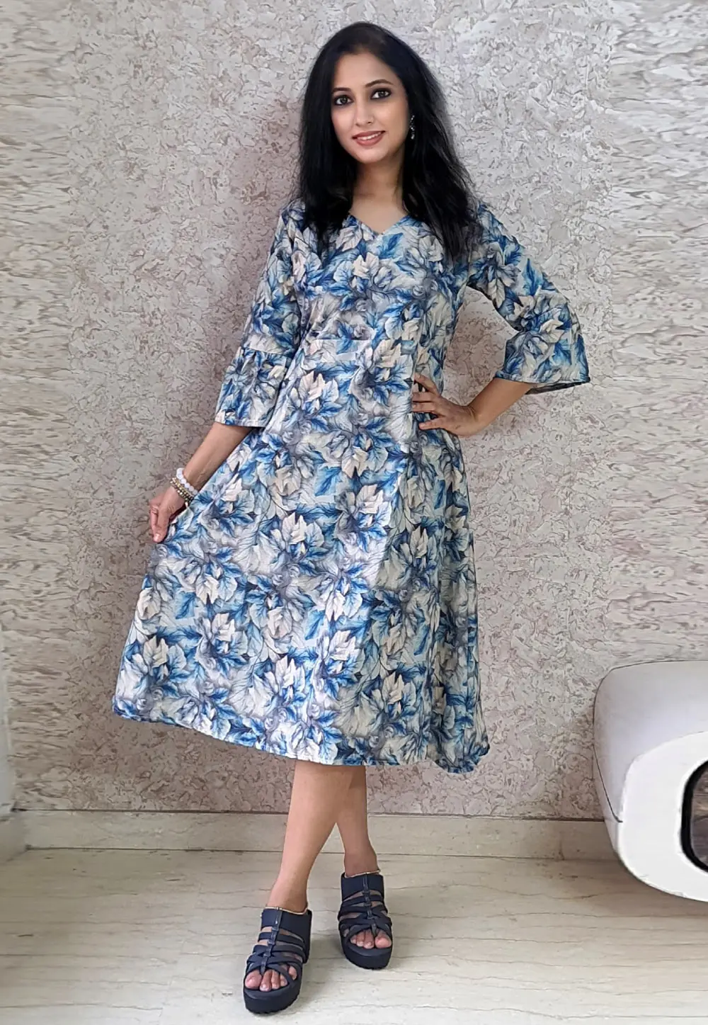 Blue Cotton Printed Kurti 304350