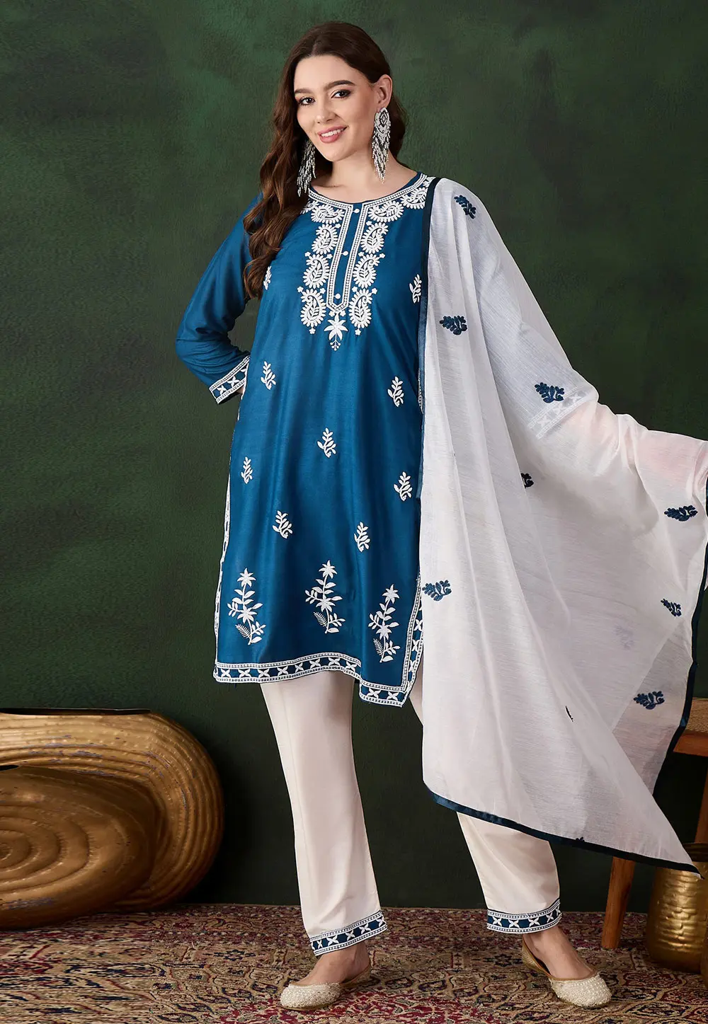 Blue Cotton Rayon Readymade Pakistani Suit 301469