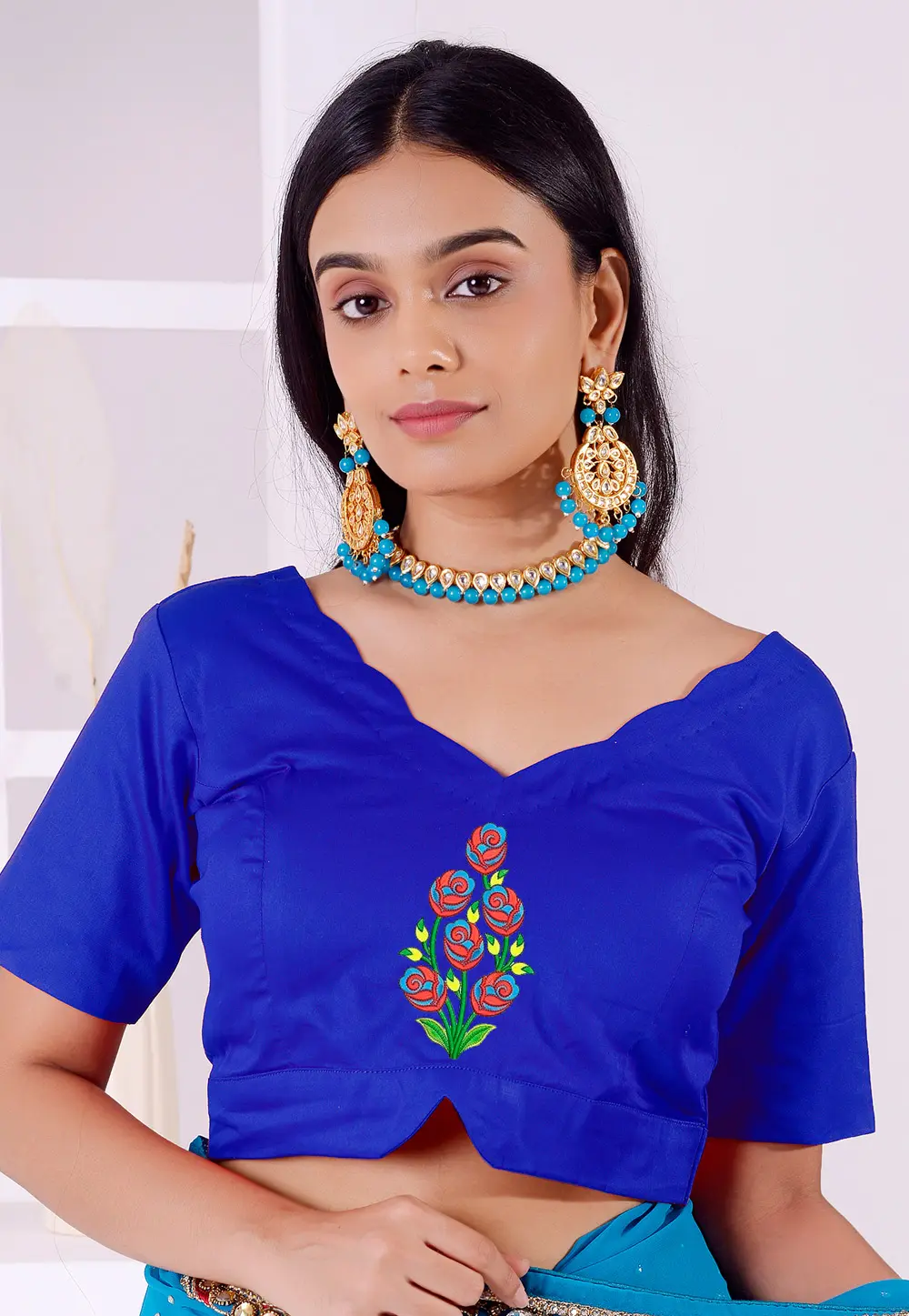 Blue Cotton Readymade Blouse 298781