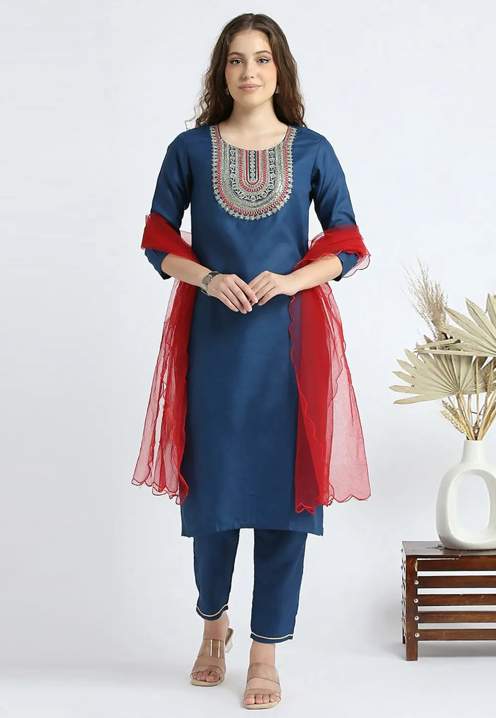 Blue Cotton Readymade Pakistani Suit 301174