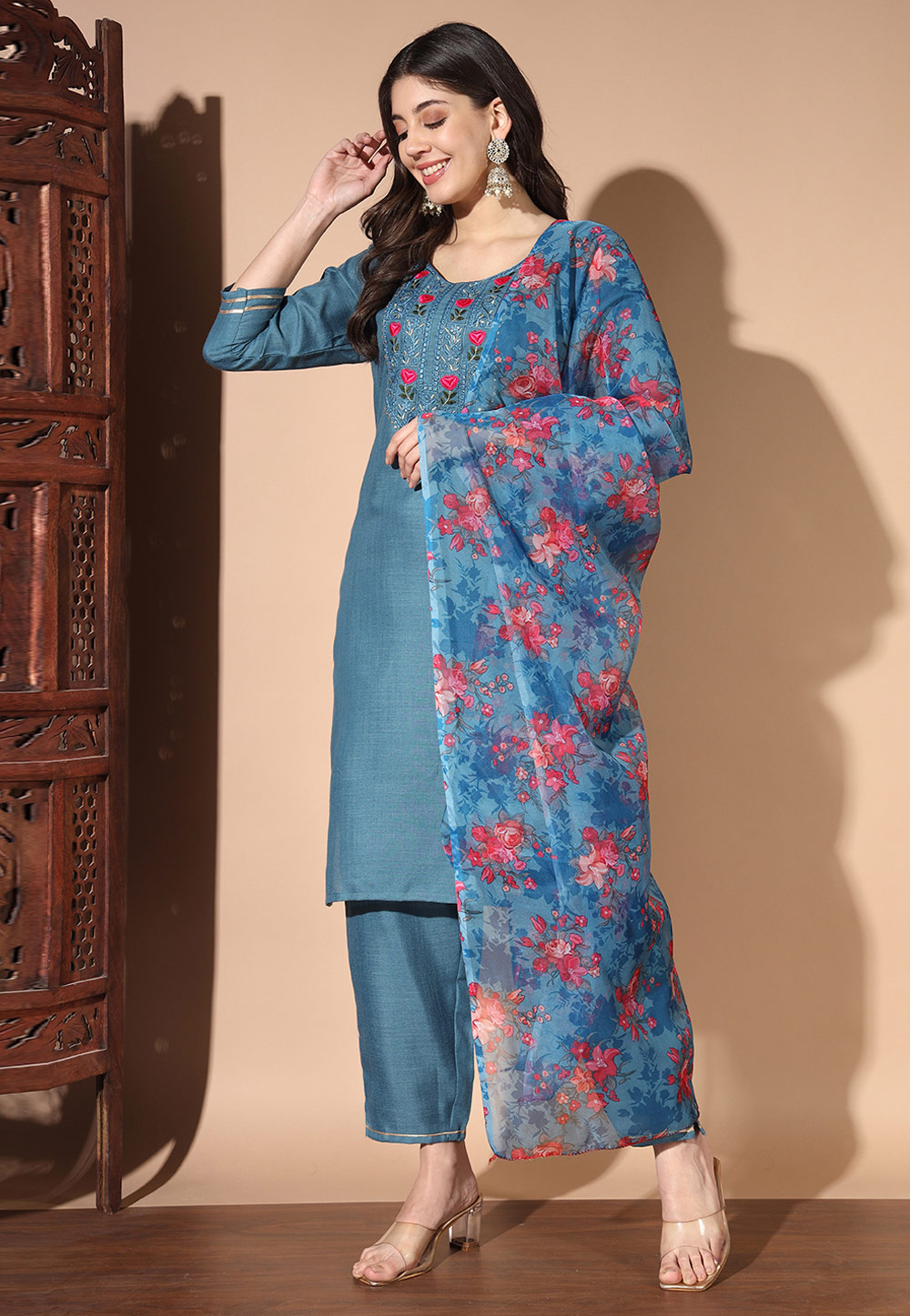 Blue Cotton Readymade Pakistani Suit 280907
