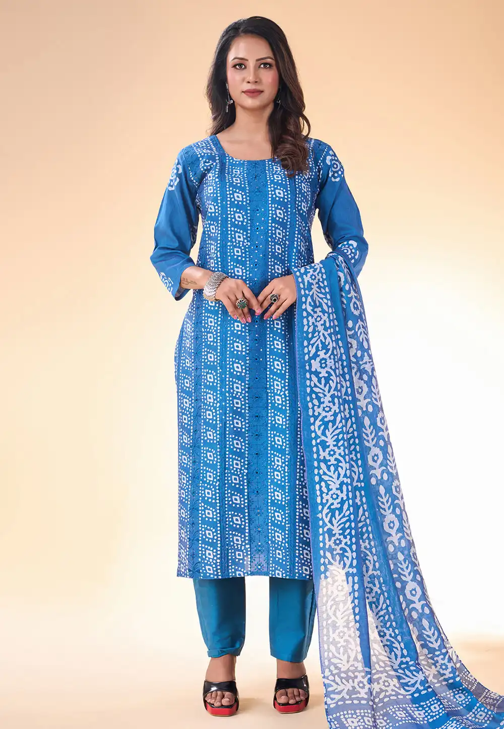 Blue Cotton Readymade Pakistani Suit 287973