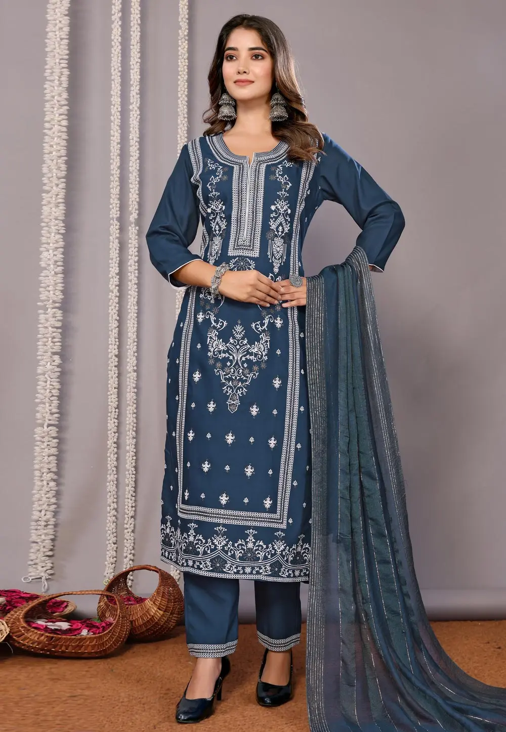 Blue Cotton Readymade Pakistani Suit 303232