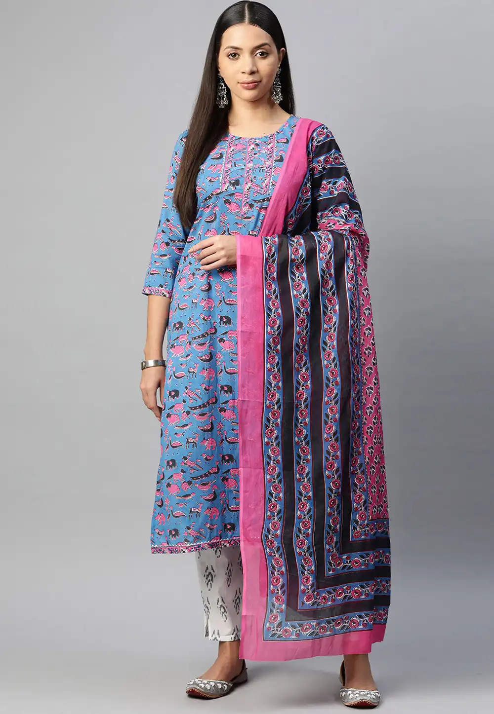 Blue Cotton Readymade Pakistani Suit 292631