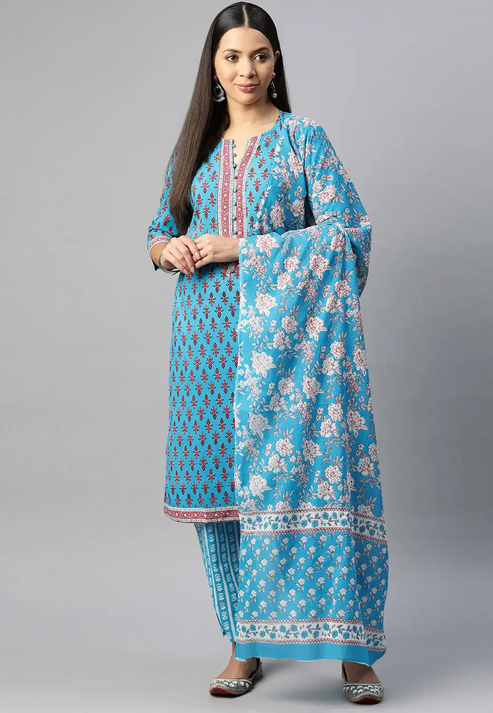 Blue Cotton Readymade Pakistani Suit 292637