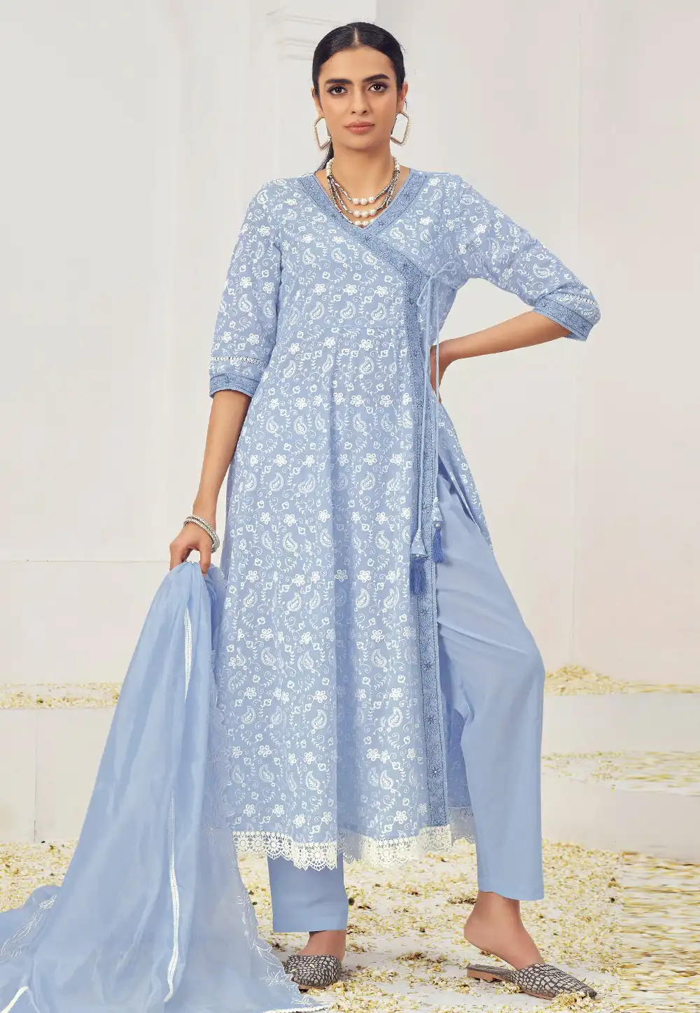 Blue Cotton Readymade Pant Style Suit 288492