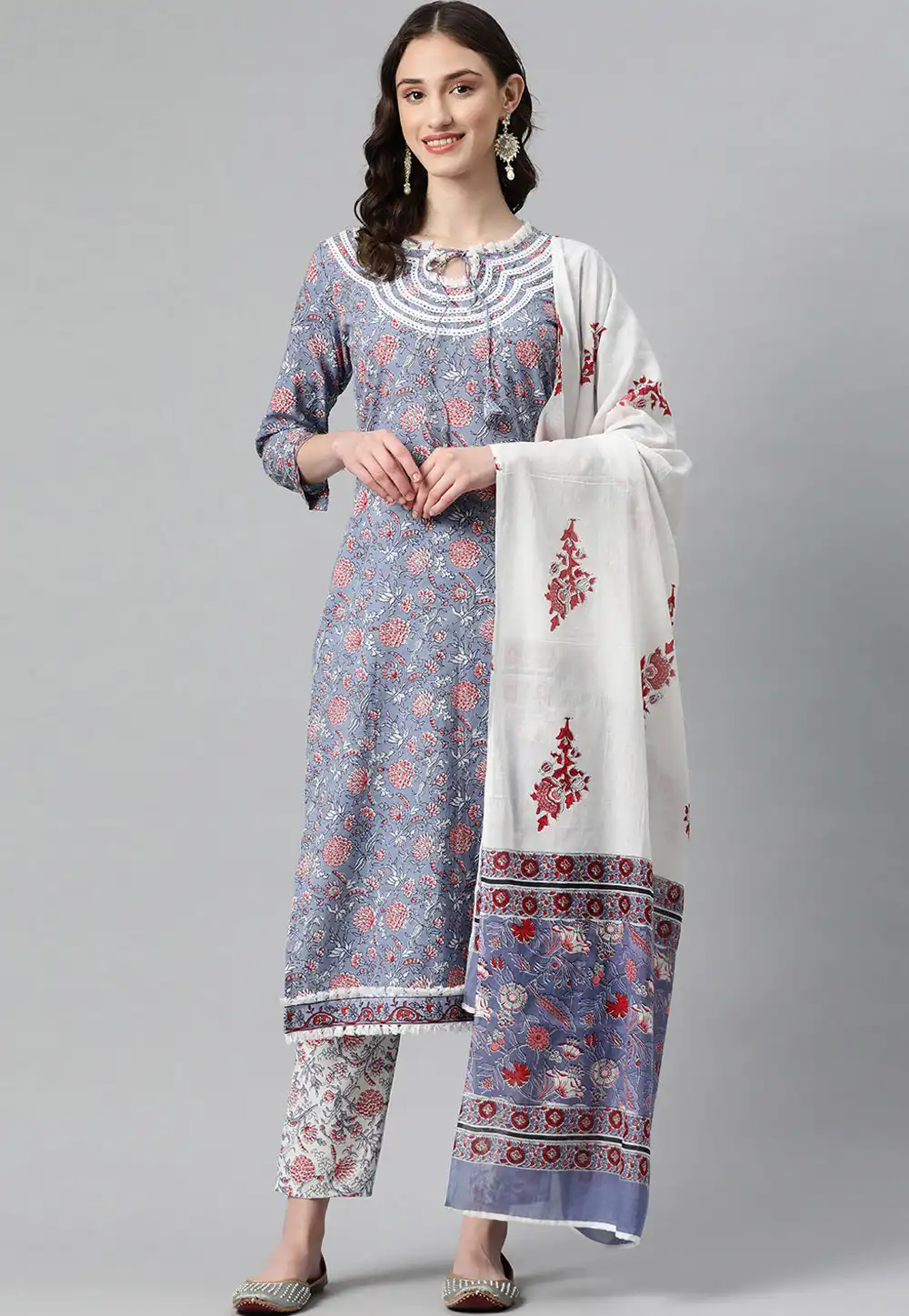 Blue Cotton Readymade Pant Style Suit 292654