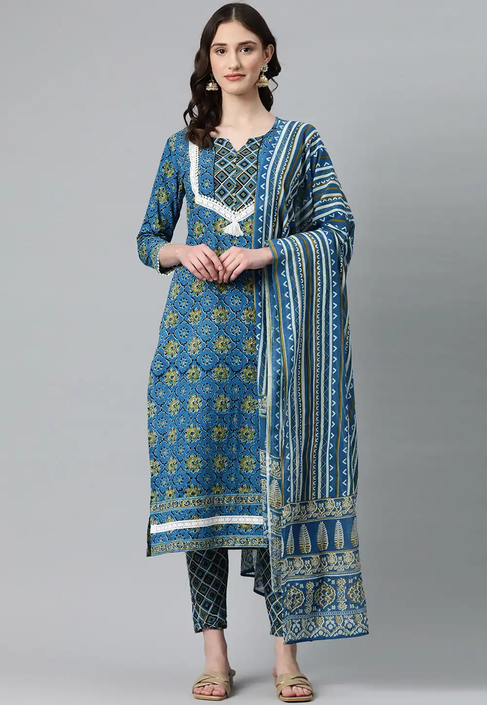 Blue Cotton Readymade Pant Style Suit 292661