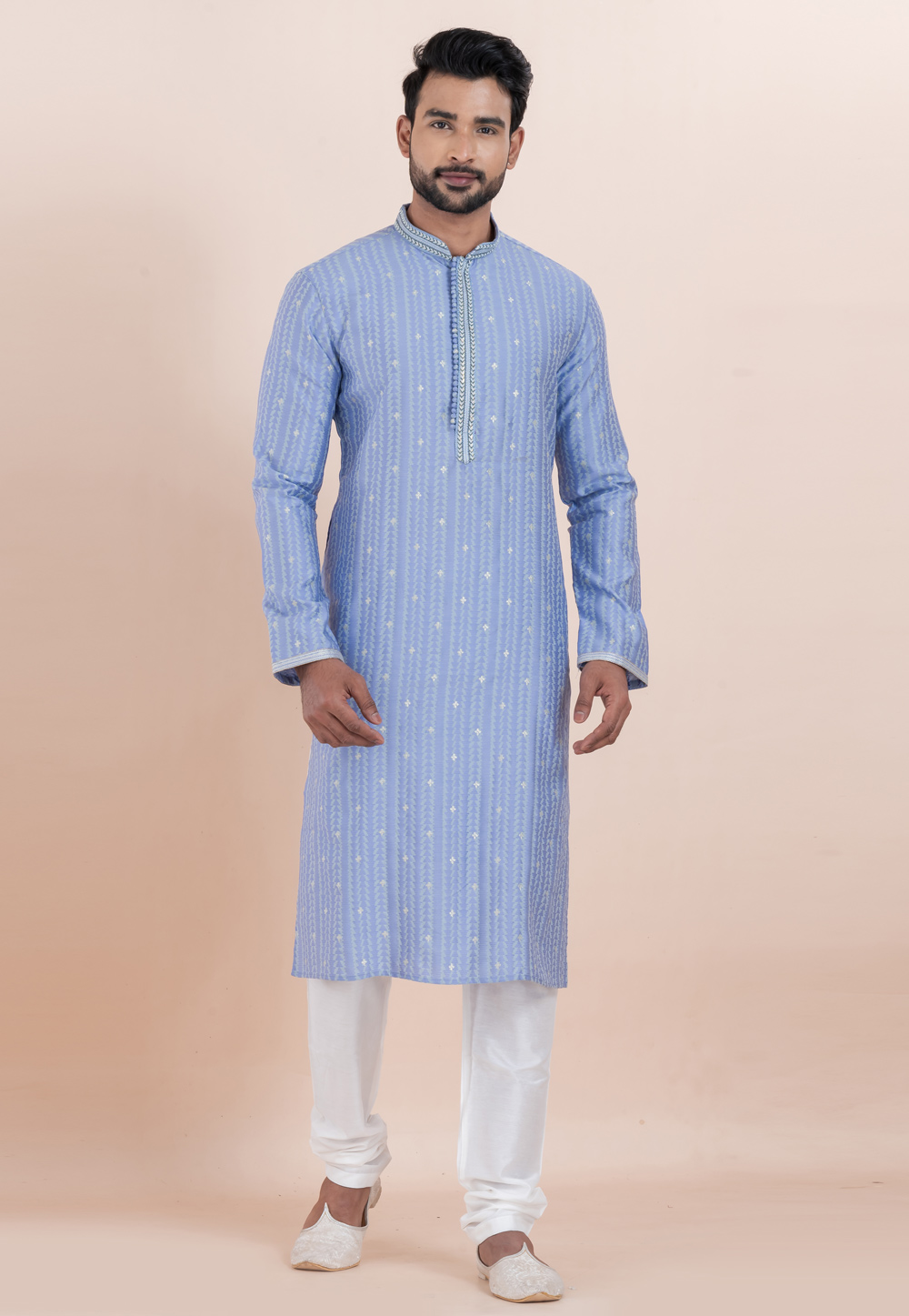 Blue Cotton Silk Kurta Pajama 306008