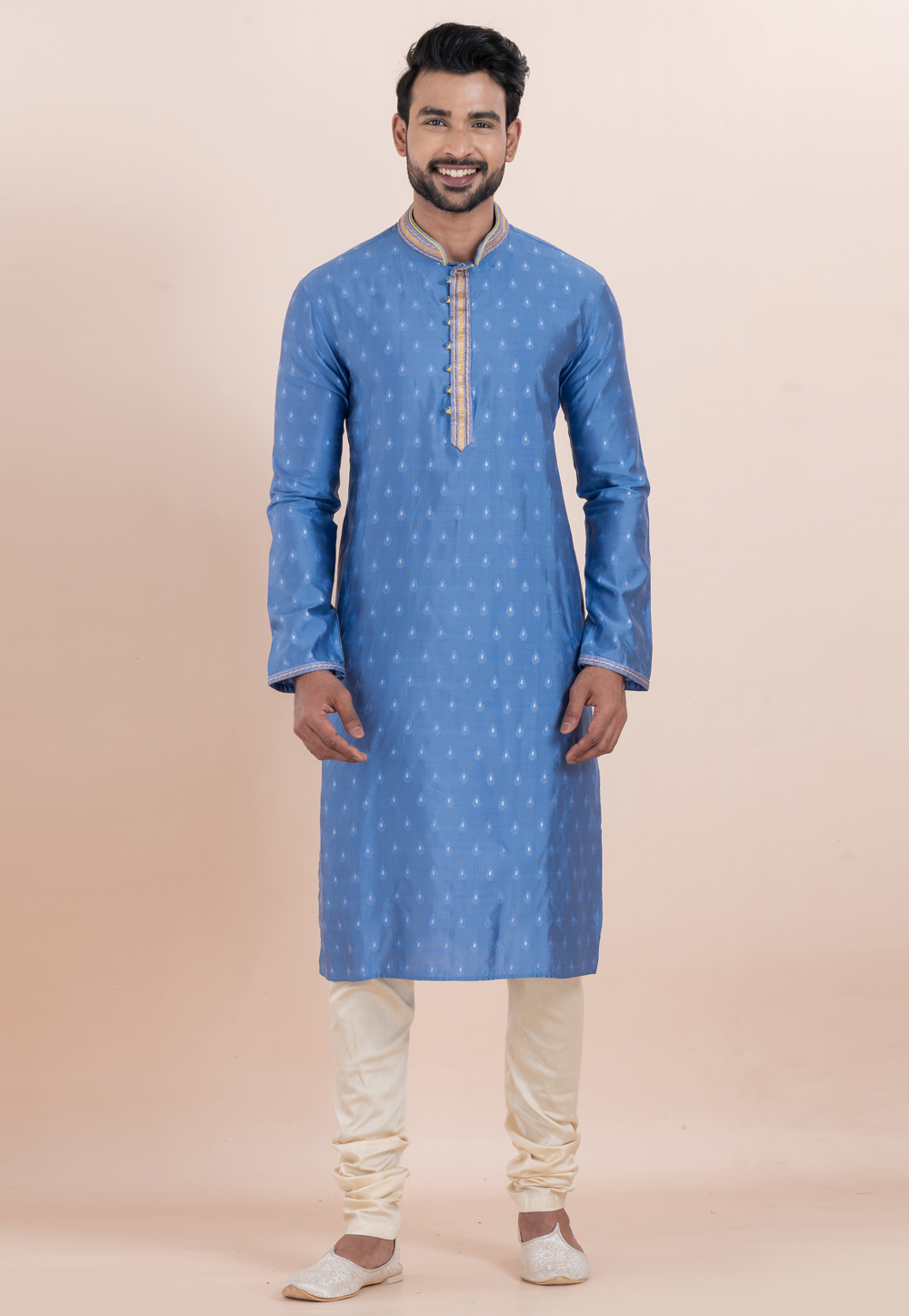 Blue Cotton Silk Kurta Pajama 306012