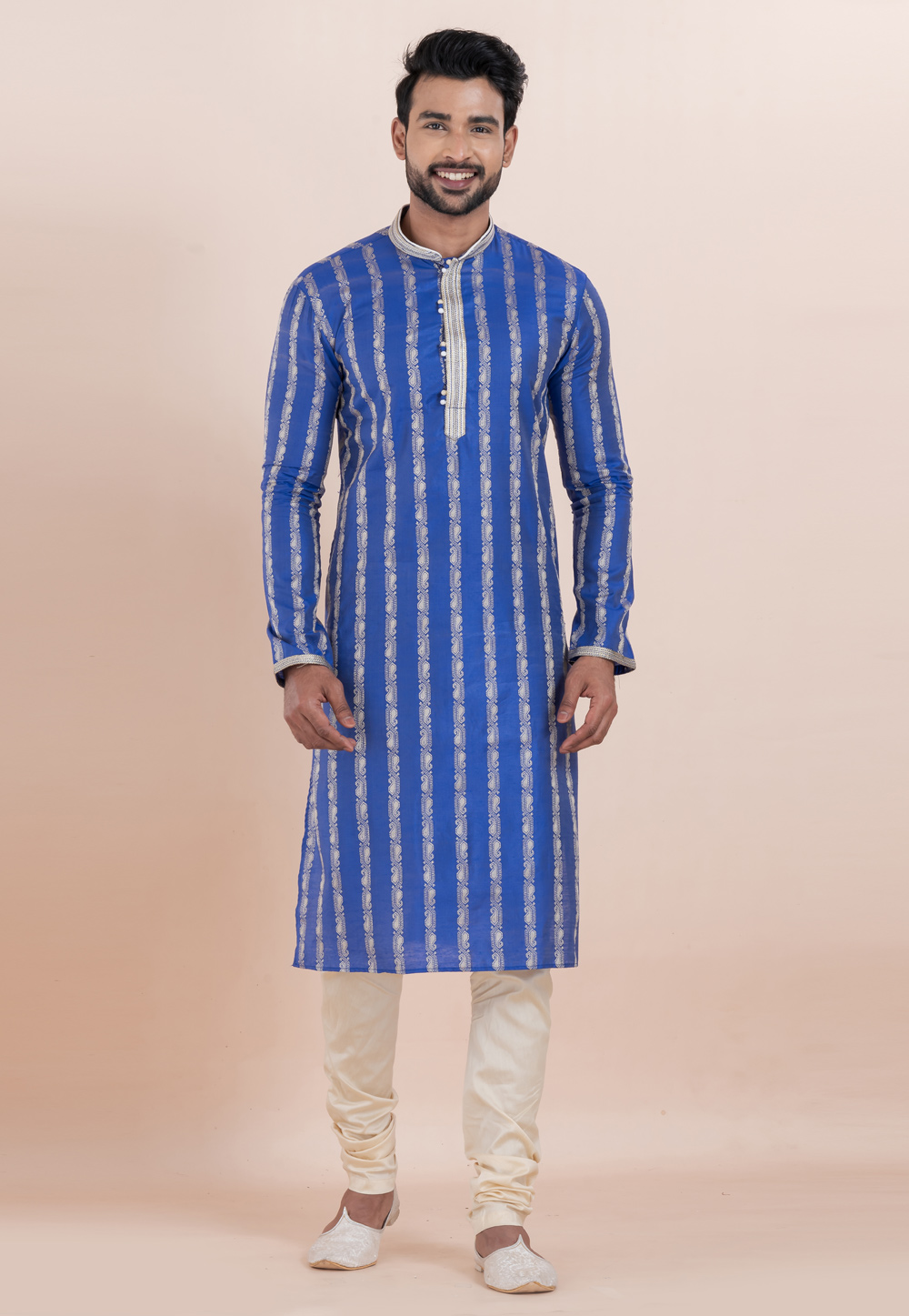 Blue Cotton Silk Kurta Pajama 306018