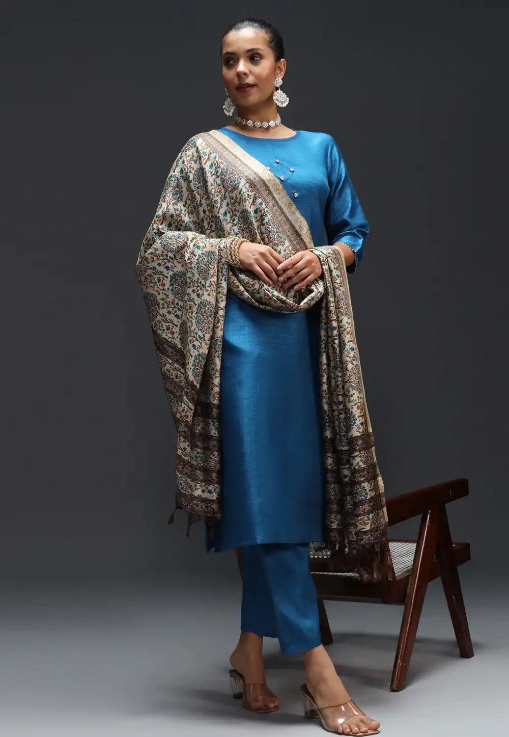 Blue Cotton Silk Readymade Pakistani Suit 288504