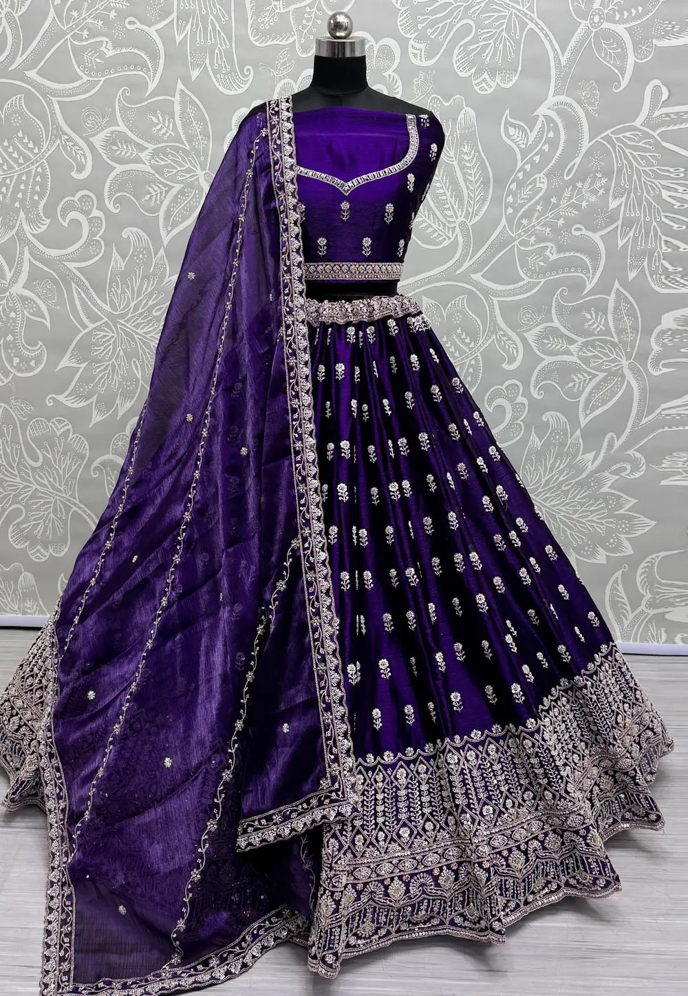 Blue Cotton Silk Wedding Lehenga Choli 299748