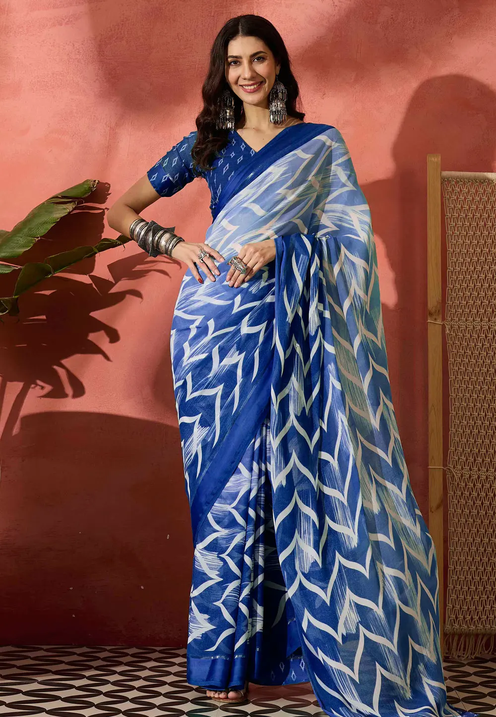 Blue Crepe Georgette Saree With Blouse 304691