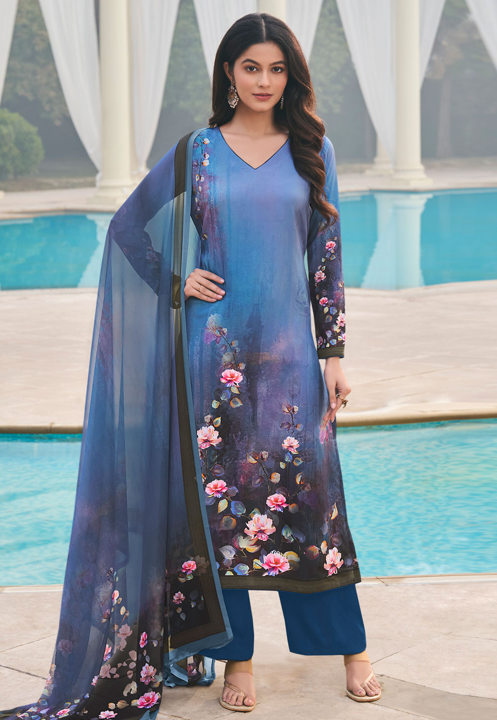 Blue Crepe Pakistani Suit 310477