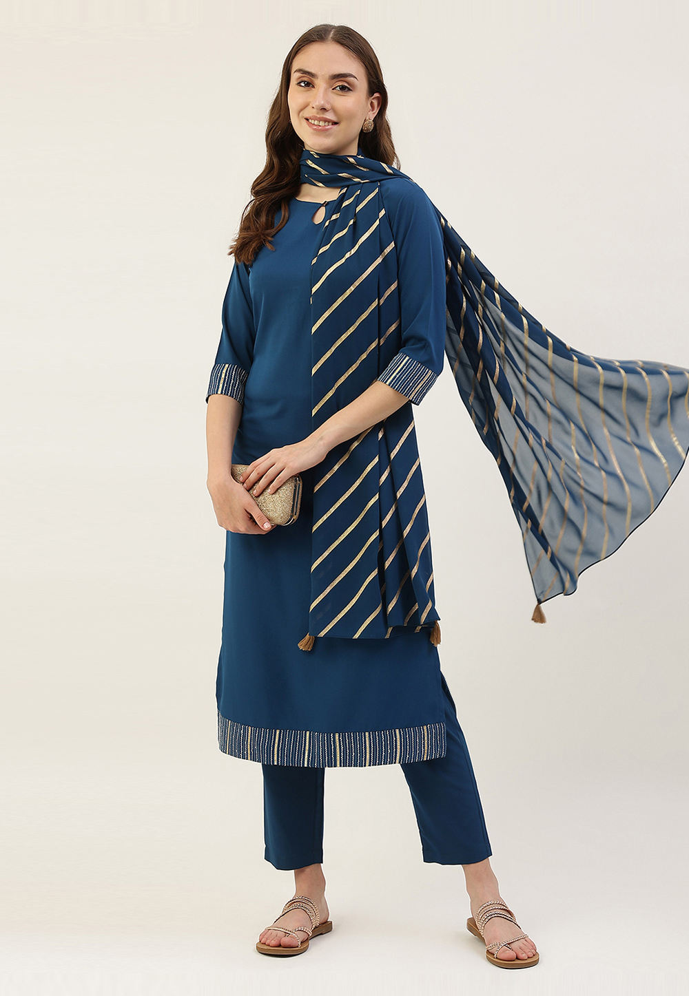 Blue Crepe Readymade Pakistani Suit 278199