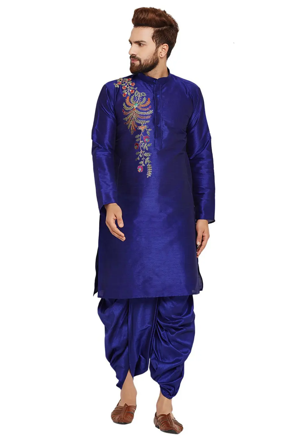 Blue Dupion Silk Dhoti Kurta 303405