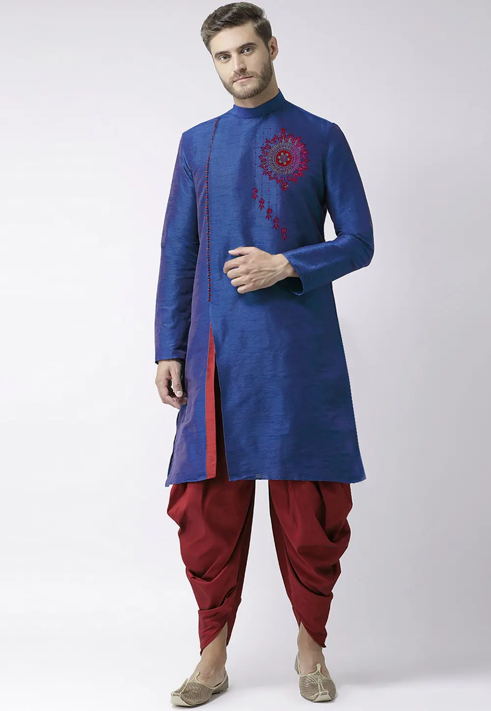 Blue Dupion Silk Dhoti Kurta 304478