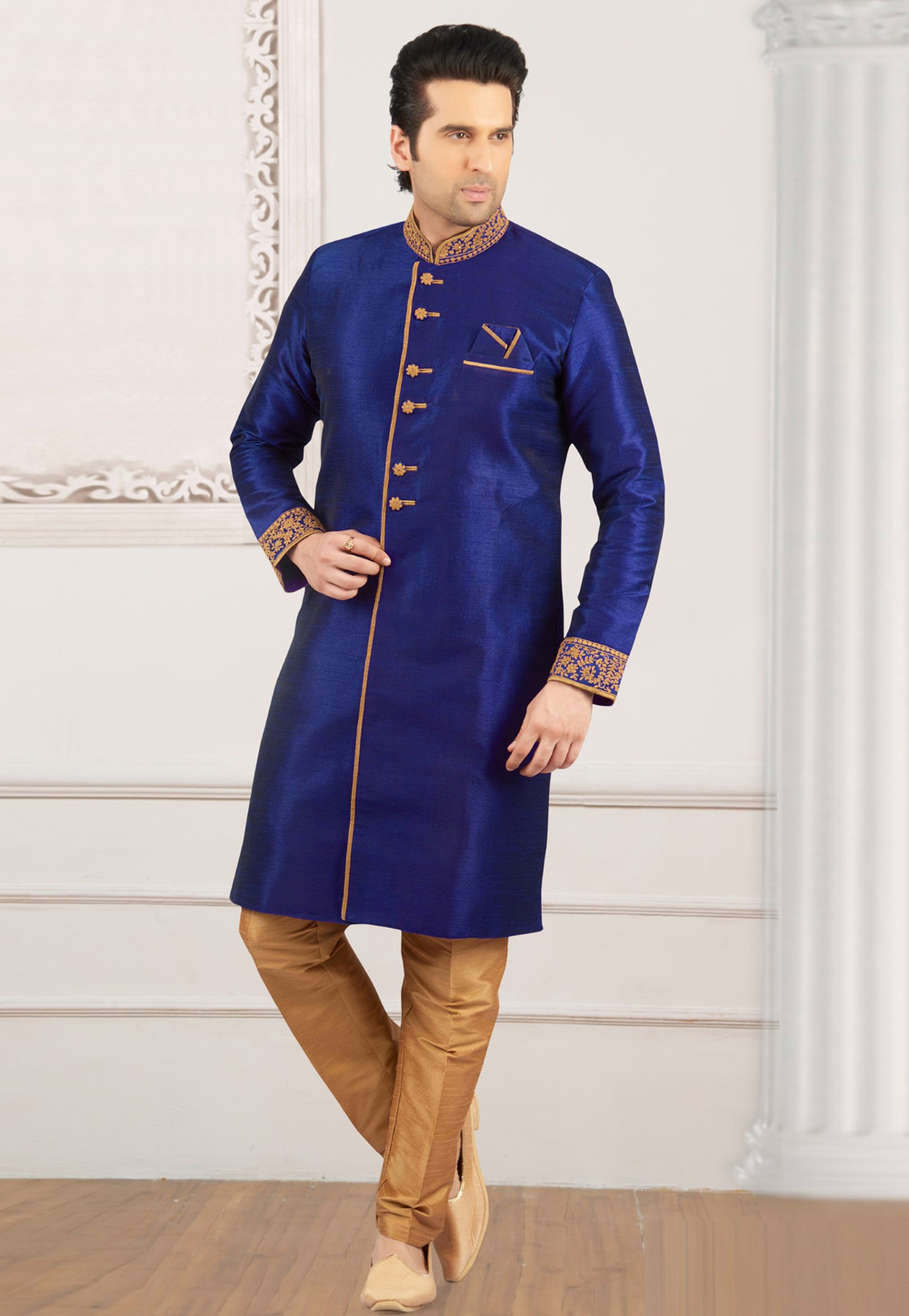 Blue Dupion Silk Indo Western Suit 309776