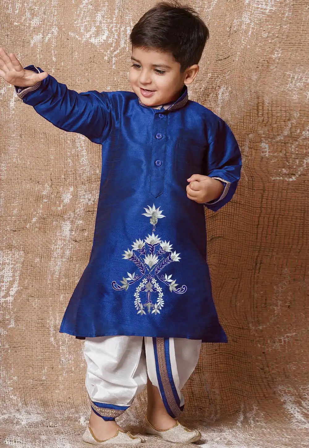 Blue Dupion Silk Kids Dhoti Kurta 289252