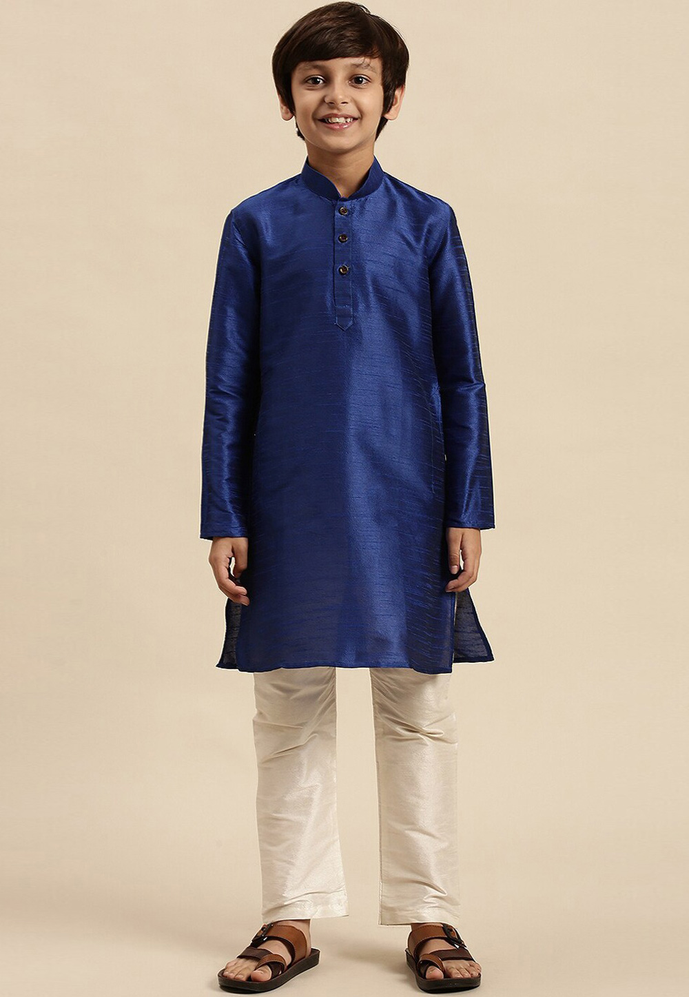 Blue Dupion Silk Kids Kurta Pajama 286565