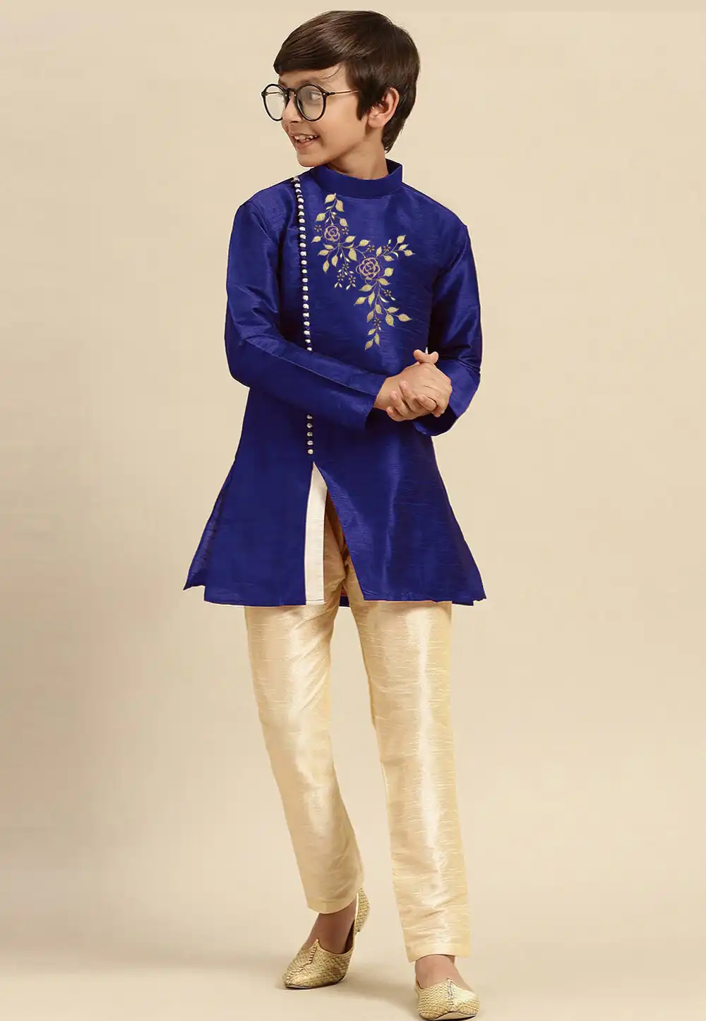 Blue Dupion Silk Kids Kurta Pajama 289222