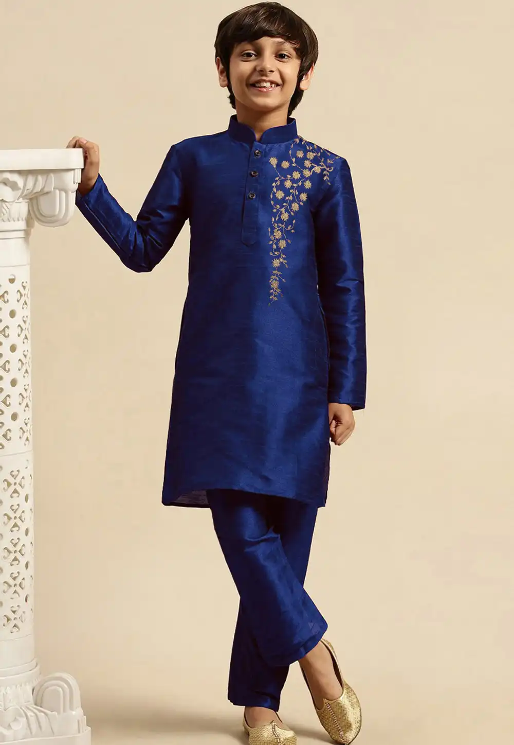 Blue Dupion Silk Kids Kurta Pajama 289233