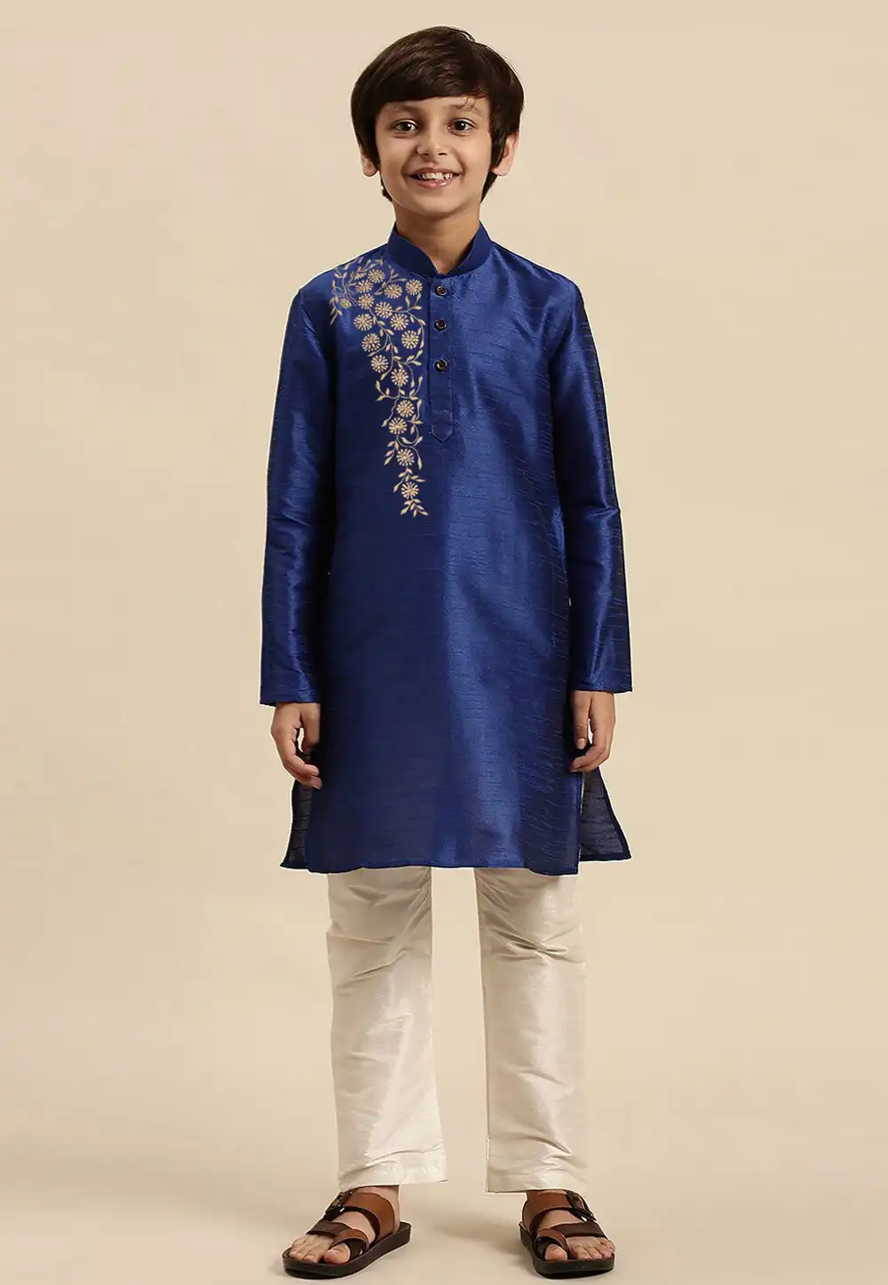 Blue Dupion Silk Kids Kurta Pajama 288323