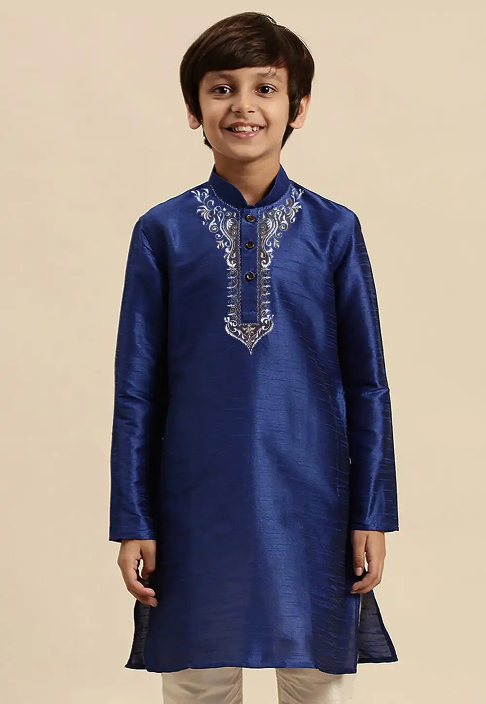 Blue Dupion Silk Kids Kurta Pajama 288330