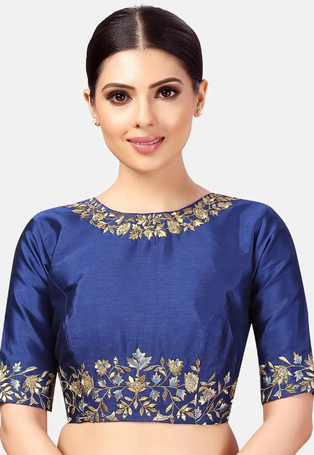 Blue Dupion Silk Readymade Blouse 293668