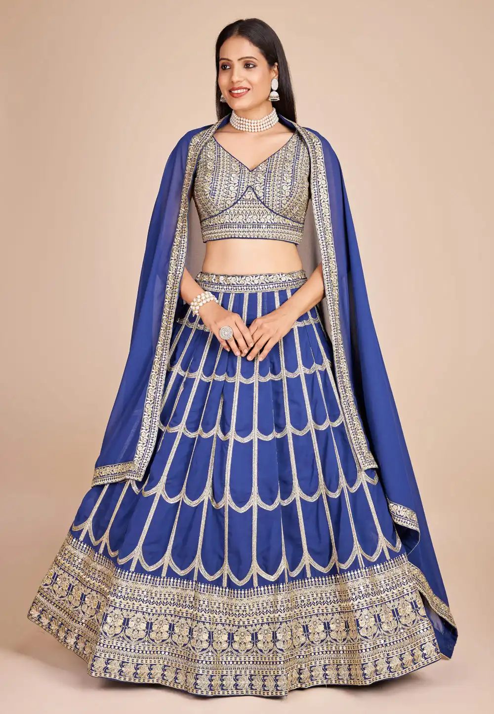 Blue Faux Georgette A Line Lehenga Choli 288147