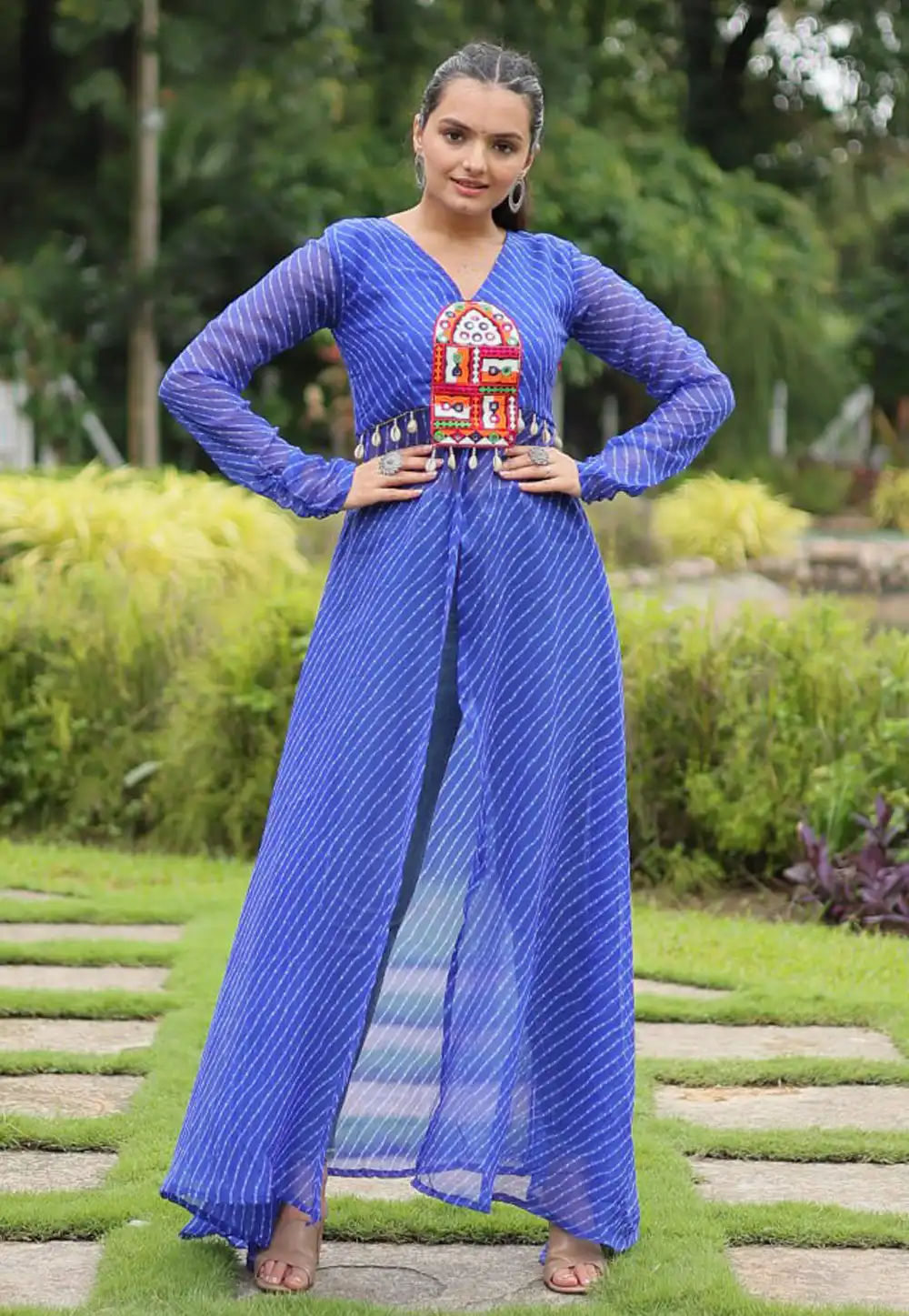 Blue Faux Georgette Navratri Wear Tunic 293387