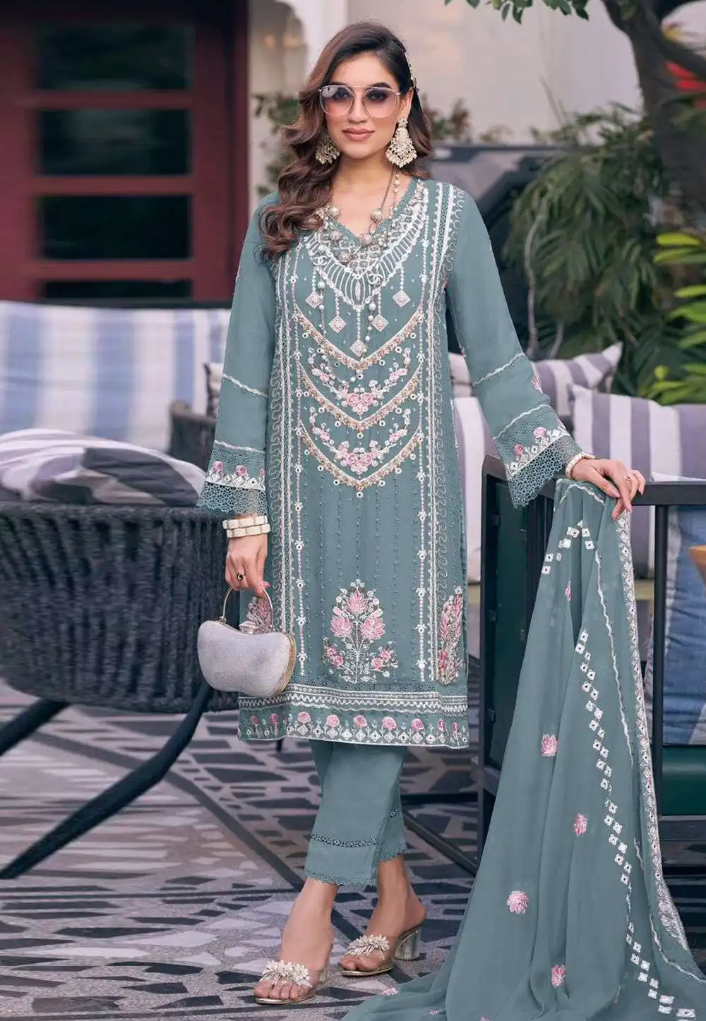 Blue Faux Georgette Pakistani Suit 292026