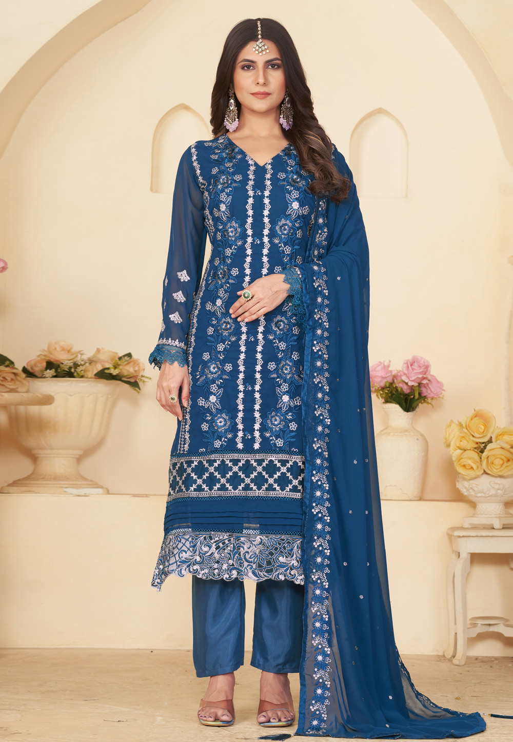 Blue Faux Georgette Pakistani Suit 280862