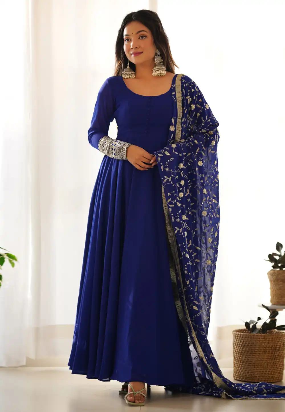 Blue Faux Georgette Readymade Long Anarkali Suit 290029