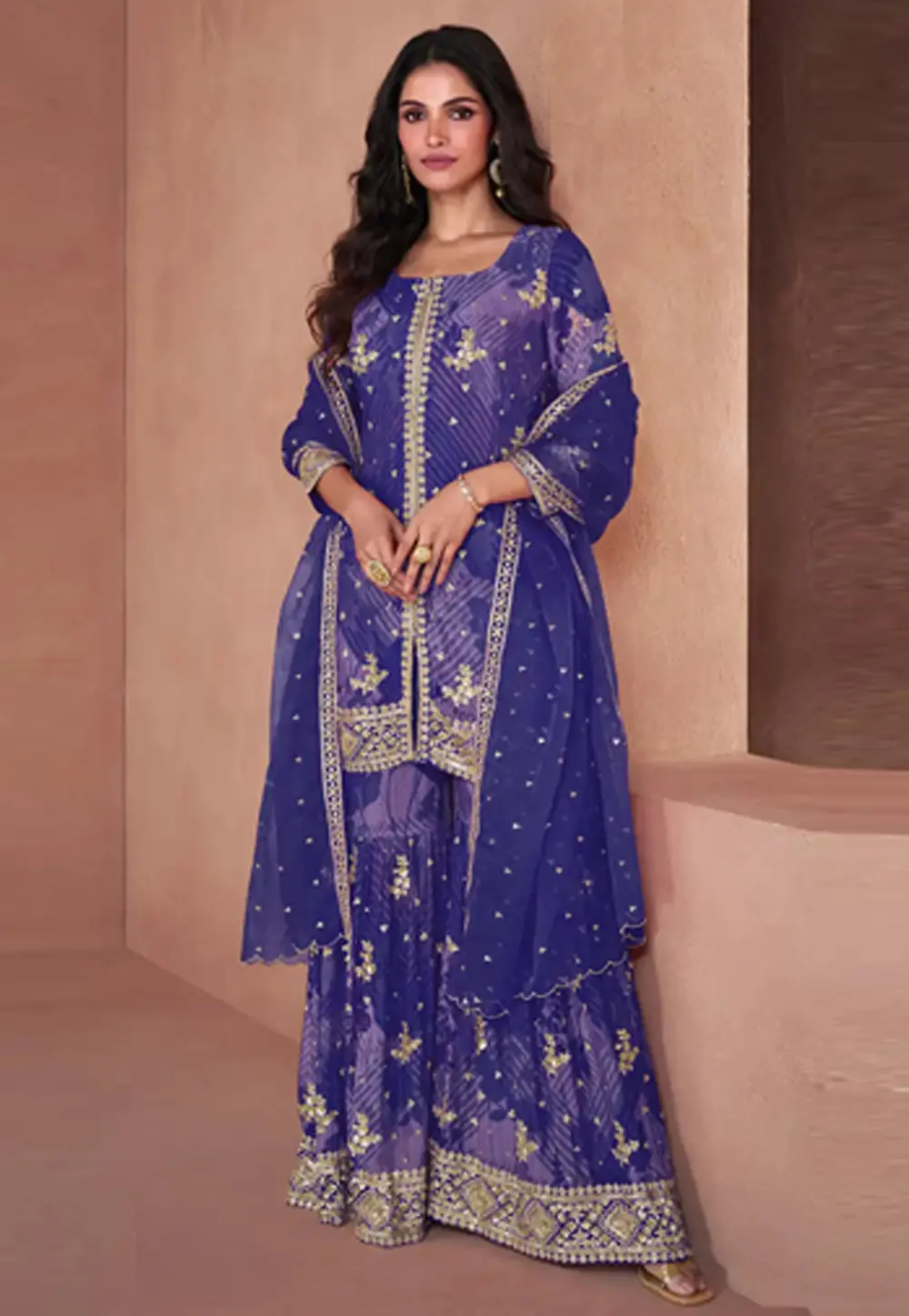 Blue Faux Georgette Readymade Sharara Suit 295153