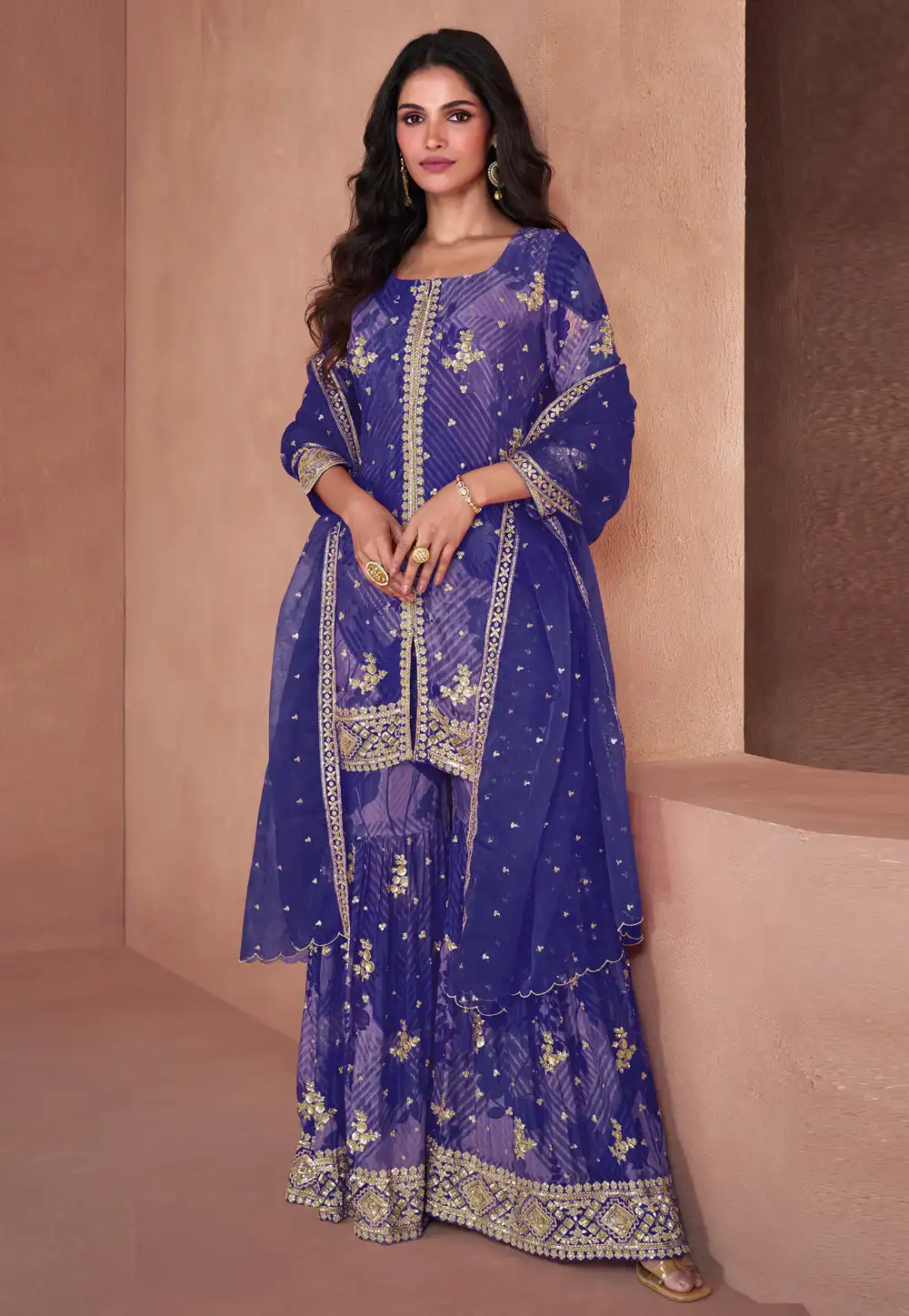 Blue Faux Georgette Readymade Sharara Suit 295153